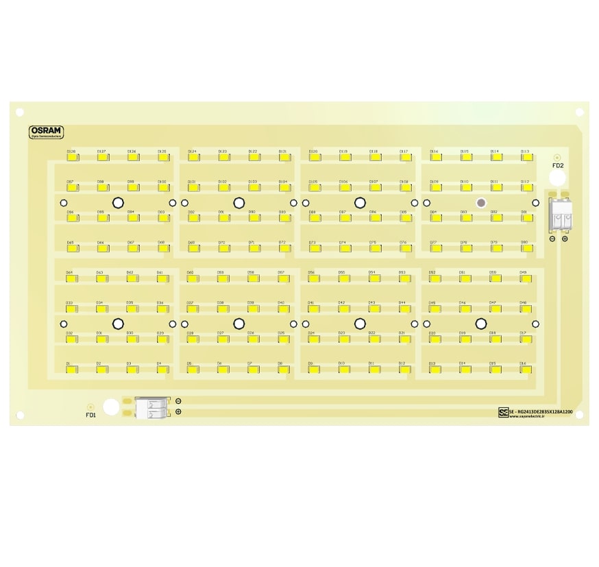 SE-RG2413DE2835X128A1200 ماژول اسرام چهارگوش 128 وات مستطیل 24 در 13 سانتیمتر آلومینیوم ضخامت 1.6 میلیمتر تغذیه درایور جریان ثابت 1200 میلی آمپر - تصویر 1