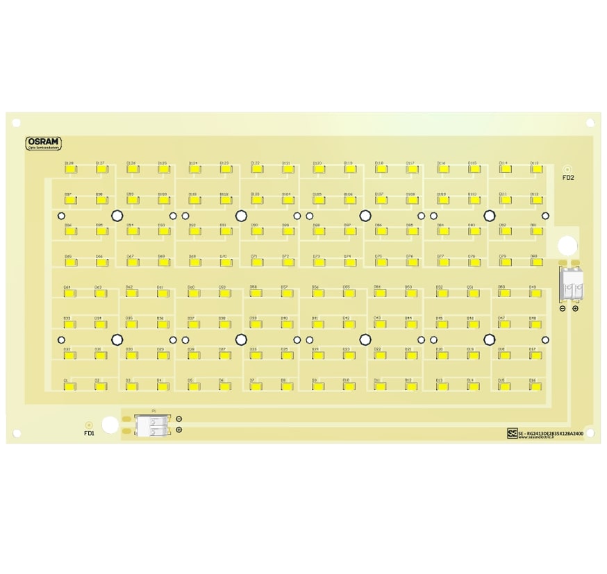 SE-RG2413DE2835X128A2400 ماژول اسرام چهارگوش 128 وات مستطیل 24 در 13 سانتیمتر آلومینیوم ضخامت 1.6 میلیمتر تغذیه درایور جریان ثابت 2400 میلی آمپر - تصویر 1